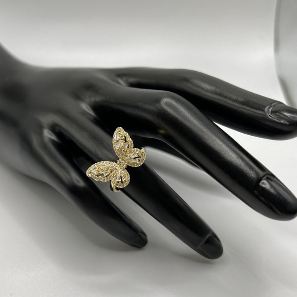 Silver/Gold Diamond Baguette Butterfly Ring - size 6-10 available! - Picture 6 of 8